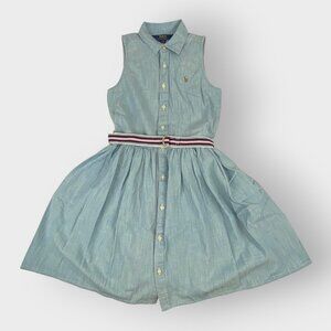 Polo Ralph Lauren Girls Sleeveless Chambray Shirt Dress | 12 | Belted Pony